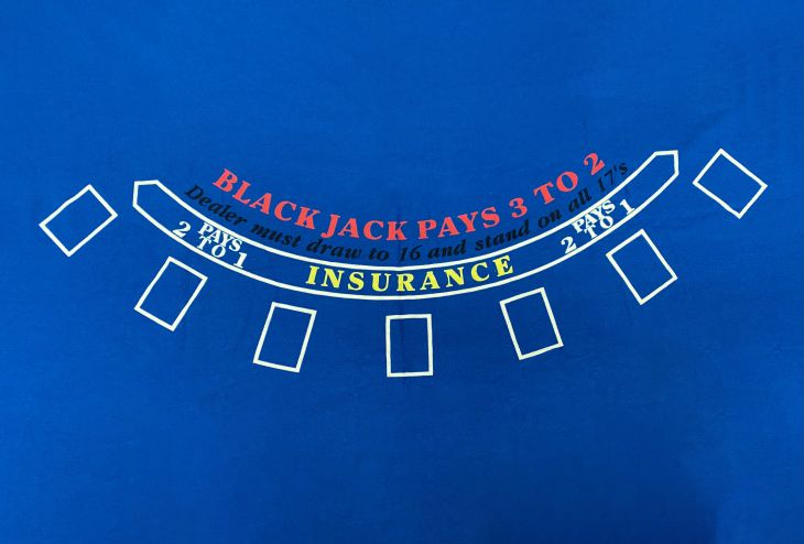 75 in x 62 in Blackjack Layout, Blackjack Pays 3-2, Insurance Pays 2-1, Blue (Synthetic Polyester) main image